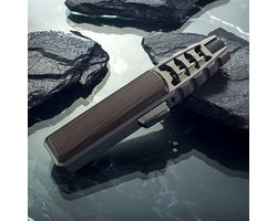 Turbo Jetflame Aansteker - Gasbrander - Vuurwerk Torch - Crème Brûlée Brander - BBQ - Windproof - Walnoothout met Grijze Metalen Behuizing