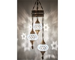 Turkse hanglamp met 3 glazen bollen mozaïek wit - Oosterse hanglamp met 3 glazen bollen mozaïek wit
