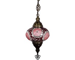 Turkse hanglamp met mozaïek bol van 12 cm rood - Oosterse hanglamp met mozaïek bol van 12 cm rood