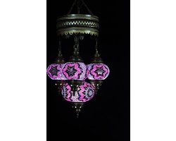 Turkse hanglamp mozaïek glas paars - 4 bollen - hoogte 80 cm - E-14 fitting