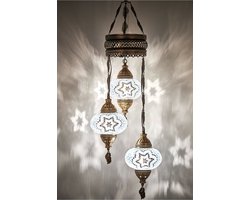 Turkse hanglamp - mozaïek wit - 3 glazen bollen - handgemaakt - sfeervolle verlichting