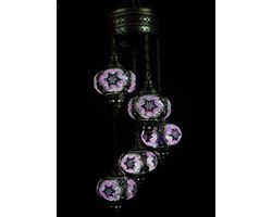 Turkse hanglamp - Oosterse hanglamp - Hanglamp - Paars - 5 bollen - mozaïek