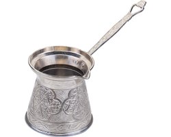Turkse koperen koffiekan inductie cezve 275ml - melkkan - zilver