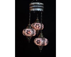 Turkse lamp - hanglamp - mozaïek lamp - 3 bollen - paars - handgemaakt en authentiek