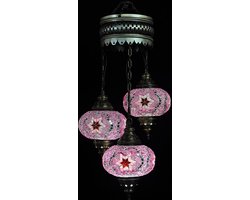 Turkse lamp hanglamp - mozaïek lamp - 3 bollen - paars - handgemaakt en authentiek
