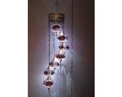 Turkse Lamp - Hanglamp - Mozaïek Lamp - 7 bollen - Paars - Handgemaakt en Authentiek