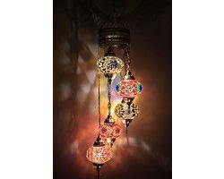 Turkse Lamp - Hanglamp - Mozaïek Lamp - Marokkaanse Lamp - Oosters Lamp - Authentiek - Handgemaakt - Kroonluchter - All colour - 5 bollen
