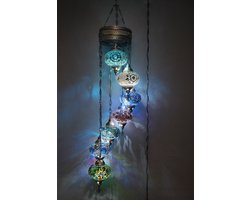 Turkse Lamp Hanglamp Mozaïek Lamp  Marokkaanse Lamp  Oosters Lamp Authentiek  Handgemaakt Kroonluchter Multicolour  7 bollen