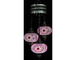 Turkse Lamp - Hanglamp - Mozaïek Lamp - Marokkaanse Lamp - Oosters Lamp - Authentiek - Handgemaakt - Kroonluchter - Paars - 3 bollen