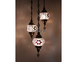 Turkse Lamp - Hanglamp - Mozaïek Lamp - Marokkaanse Lamp - Oosters Lamp - Authentiek - Handgemaakt - Kroonluchter - Paars - 3 bollen