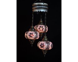 Turkse Lamp Hanglamp Mozaïek Marokkaanse Oosters Handgemaakt Kroonluchter Paars 3 bollen