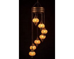 Turkse Lamp Hanglamp Mozaïek Marokkaanse Oosters Lamp Handgemaakt Kroonluchter oranje 7 bollen