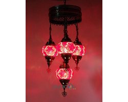 Turkse Lamp Hanglamp Mozaïek Marokkaanse Oosters Lamp Handgemaakt Kroonluchter Rood 4 bollen