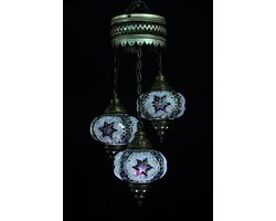 Turkse lamp - Oosterse lamp - Hanglamp - Paars - 3 bollen - mozaïek