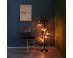 Turkse lamp - vloerlamp met 5 handgemaakte mozaïek glazen - multicolour - sfeervolle verlichting