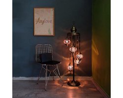 Turkse lamp - vloerlamp met 5 mozaïek glazen - handgemaakt - paars - sfeervolle verlichting