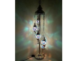 Turkse Lamp Vloerlamp - Mozaïek Blauw - 5 Bollen - Handgemaakt en Authentiek