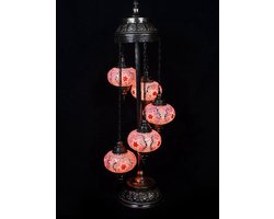Turkse Lamp - Vloerlamp Mozaïek - Handgemaakt - 5 bollen - Roze 120 cm
