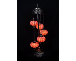 Turkse Lamp - Vloerlamp - Mozaïek Lamp - Marokkaanse Lamp - Oosters Lamp - Authentiek - Handgemaakt - Oranje - 5 bollen