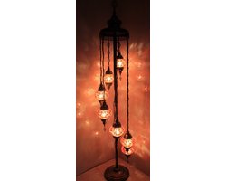 Turkse Lamp - Vloerlamp - Mozaïek Lamp - Marokkaanse Lamp - Oosters Lamp - Authentiek - Handgemaakt - Oranje - 7 bollen