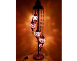 Turkse Lamp - Vloerlamp - Mozaïek Lamp - Marokkaanse Lamp - Oosters Lamp - Authentiek - Handgemaakt - Rood - 5 bollen