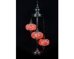 Turkse Lamp - Vloerlamp - Mozaïek Lamp - Marokkaanse Lamp - Oosters Lamp - Authentiek - Handgemaakt - Rood/ oranje - 3 bollen