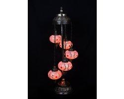 Turkse Lamp - Vloerlamp - Mozaïek Lamp - Marokkaanse Lamp - Oosters Lamp - Authentiek - Handgemaakt - Roze - 7 bollen