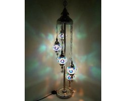 Turkse Lamp Vloerlamp Mozaïek Marokkaanse Oosters Handgemaakt Blauw 5 bollen