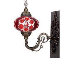 Turkse lamp - wandlamp oranje rood - handgemaakt - sfeerverlichting - uniek mozaïekdesign