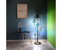 Turkse staande lamp - 5 handgemaakte mozaïek glazen - Oosterse vloerlamp - Blauw
