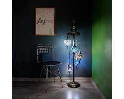 Turkse staande lamp - 5 handgemaakte mozaïek glazen - Oosterse vloerlamp - multicolor