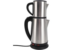 Turkse Theepot Set met Stovetop en Elektrische Theemaker - Roestvrijstalen Dubbele Thee -maker, Warmte Handgrepen - Keukenapparatuur, EU 220V