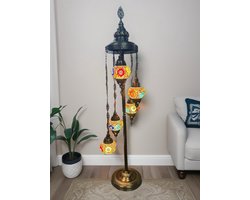 Turkse Vloerlamp met 5 handgemaakte Mozaïek glazen bollen- Staande Lampen - Multicolor