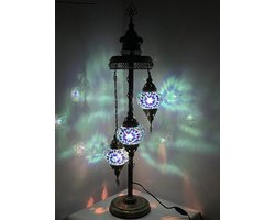 Turkse vloerlamp - Mozaïek lamp - Marokkaanse vloerlamp - Oosters vloerlamp blauw 3 bollen