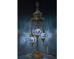 Turkse vloerlamp - oosterse lamp met 3 mozaïek bollen - hoogte 100 cm - blauw glas en bronskleurig metaal