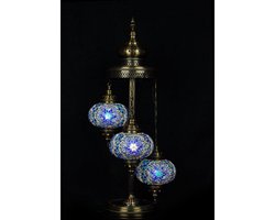 Turkse vloerlamp - Oosterse vloerlamp - Turkse staande lamp - Blauw - 3 bollen - mozaïek