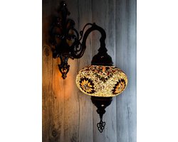 Turkse wandlamp - handgemaakt bruin oranje mozaïek - 1 stuk - sfeervolle decoratie met warme tinten