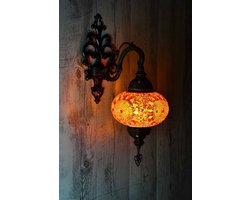 Turkse wandlamp - handgemaakt mozaïek - 1 stuk - rood oranje decoratie met warme sfeer