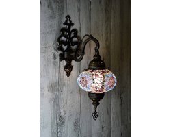 Turkse wandlamp - handgemaakt mozaïek - 18x30 cm - paars en multicolour - unieke decoratie