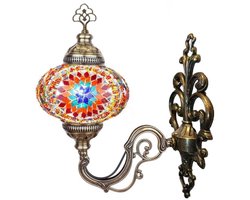 Turkse Wandlamp - in rood - oranje - Marokkaanse stijl - Oosterse mozaïek - Sfeerverlichting