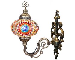 Turkse Wandlamp - Mozaïek in rood en oranje - Wandlamp 1 stuk - Handgemaakt en sfeervol