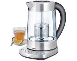 Turmix 0034250 Elektrische waterkoker theepot 2 in 1, Instelbare thermostaat 70° tot 100°C, Afneembaar theefilter, Warmhoudfunctie, 1 tot 1,5 L, BPA-vrij, Glas, Roestvrij staal, Transparant