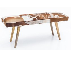 Turnbok Bank Hout (120 cm) - Bankje met Geitenhuid -Turnbok Bankje Leer - Bokbank ( Draagvermogen 220KG) - Lederen Bank - Turnbokbank - Kleine Bank Bruin - Bank Leer ( 100% Leer) - Halbankje Hout