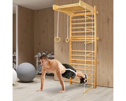 Turnrek – Klimrek – Duikelrek – Rekstok – Gymnastiekrek – Bamboe Hout – Verstelbaar – Wandmontage – Multifunctioneel Fitnessrek – Voor Thuis