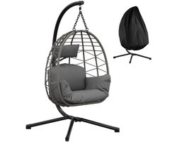 Turold Fauteuil - Loungeset - Tuinstoel - Loungestoel - Hangende Eierstoel, Verstelbare hoogte, Binnen/Buiten en Kussen, Grijs