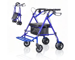 Turold Rollator - Rollator Lichtgewicht en Opvouwbaar - Rolstoel - Looprek - 2-in-1 Zitting/Opbergruimte, Geremd, Verstelbaar, Blauw