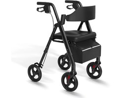 Turold Rollator - Rollator Lichtgewicht en Opvouwbaar - Rolstoel - Looprek - 2-in-1 Zitting/Opbergruimte, Geremd, Verstelbaar, Zwart