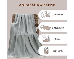 Turquoise 4-laags katoenen mousseline deken 200*230cm, zacht knuffelbare all-season sprei, lichtgewicht bankdeken voor slaapkamer en woonkamer