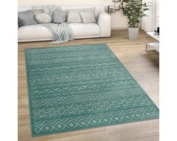 Turquoise Buiten Kleed 160x220 cm - Waterbestendig Terras- en Balkonkleed met Berber Patroon