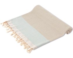 Turquoise Home Breeza - Strandlaken Hamamdoek – XL 100 x 200 cm cm - 100% Katoen - sauna, hamam, picknicks, reizen handoek - Voorgewassen en Zacht - Beige